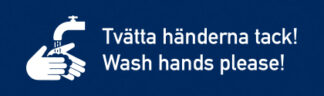 Tvätta händerna tack, tålig skylt i blå plast