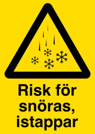 Varningsskylt för snöras, istappar