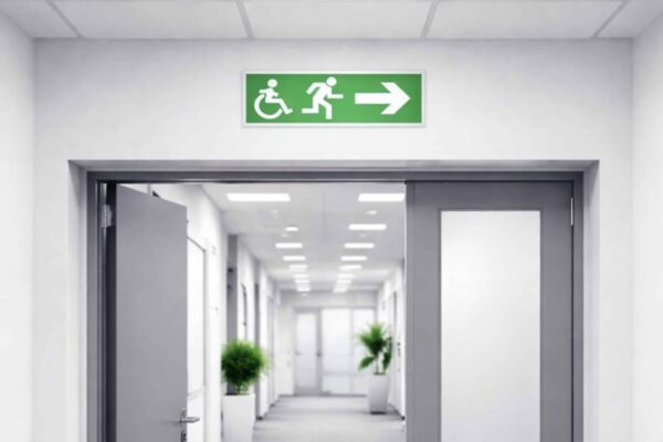 Kontorsskylt nödutgång grön skylt med vita symboler Skyltdax 