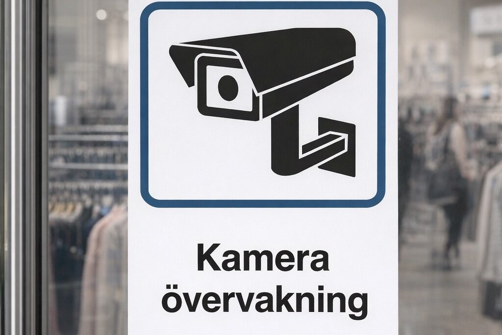 Övervakningsskylt kameraövervakning butik skyltdax