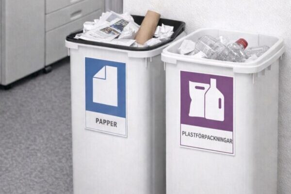 Återvinningsskylt papper och plast