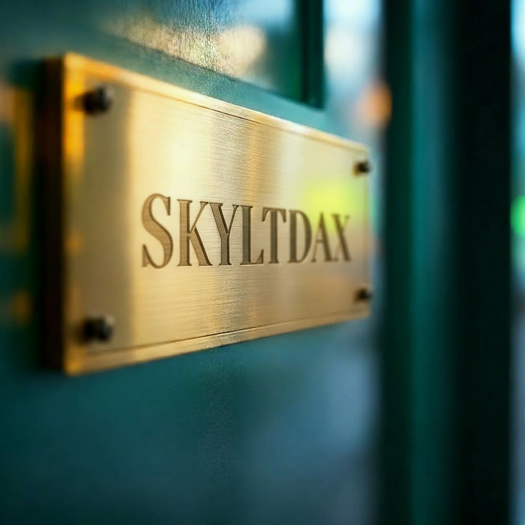 Skyltdax mässing skylt