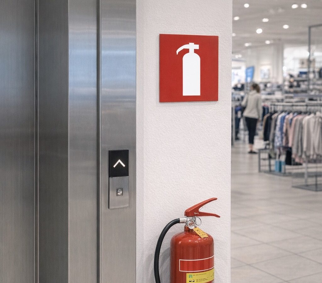 Brandskylt brandsläckare butik Skyltdax