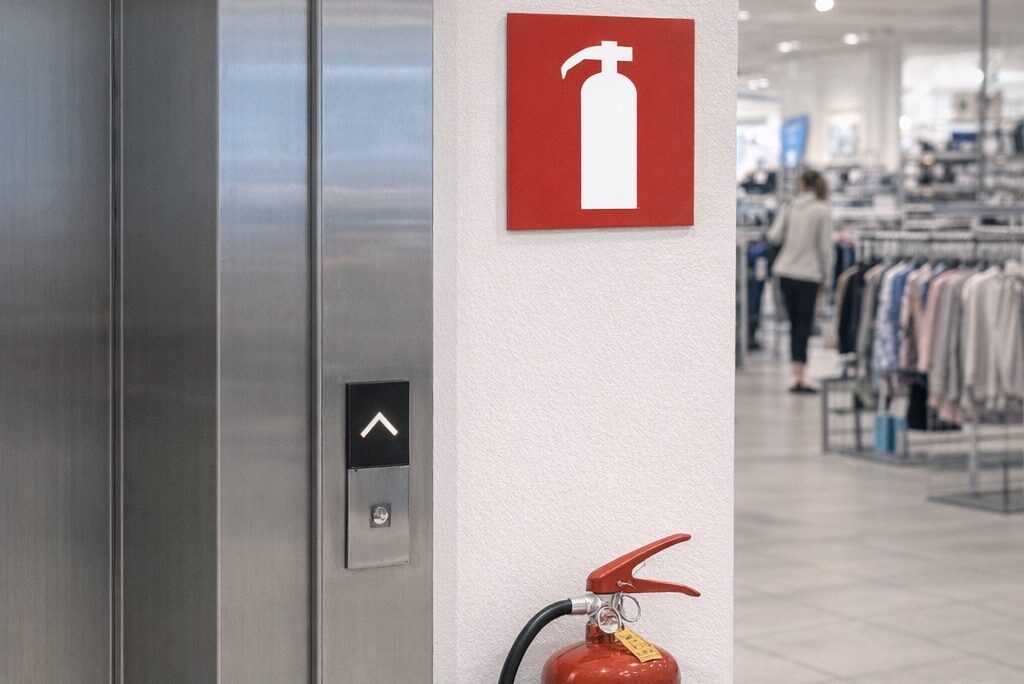 Brandskylt brandsläckare butik Skyltdax