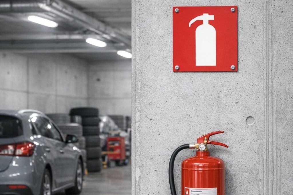 Brandskylt brandsläckare parkeringshus Skykltdax 