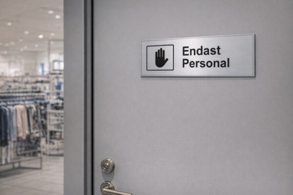 Endast personal skylt butik 