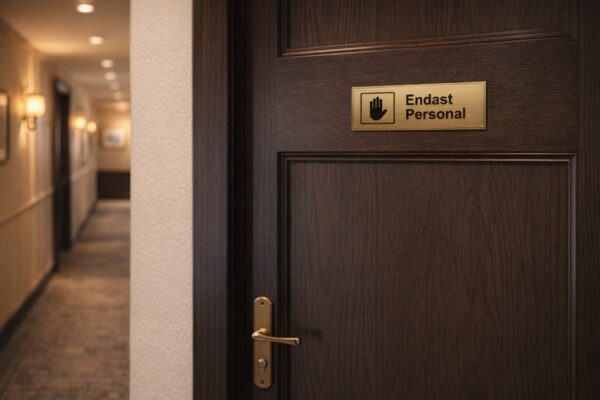 Endast personal skylt mässing hotell Skyltdax 