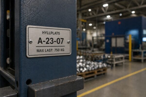 Industriskylt märkskylt aluminium med svart text Skyltdax 