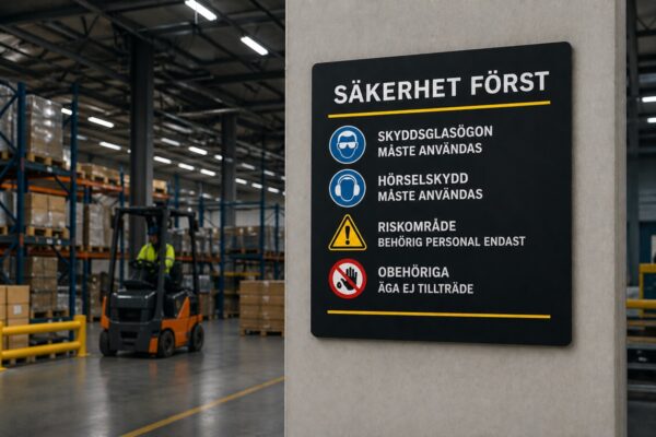 Industriskylt svar plast skylt med säkerhetstext Skyltdax