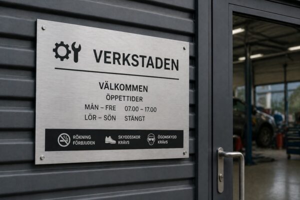 Industriskylt entréskylt aluminium verkstad Skyltdax  