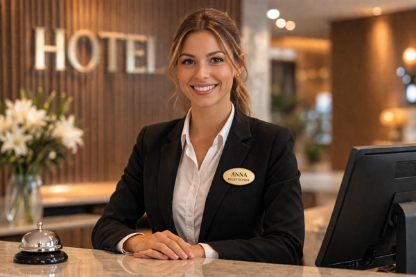 Namnskylt receptionist mässing skyltdax