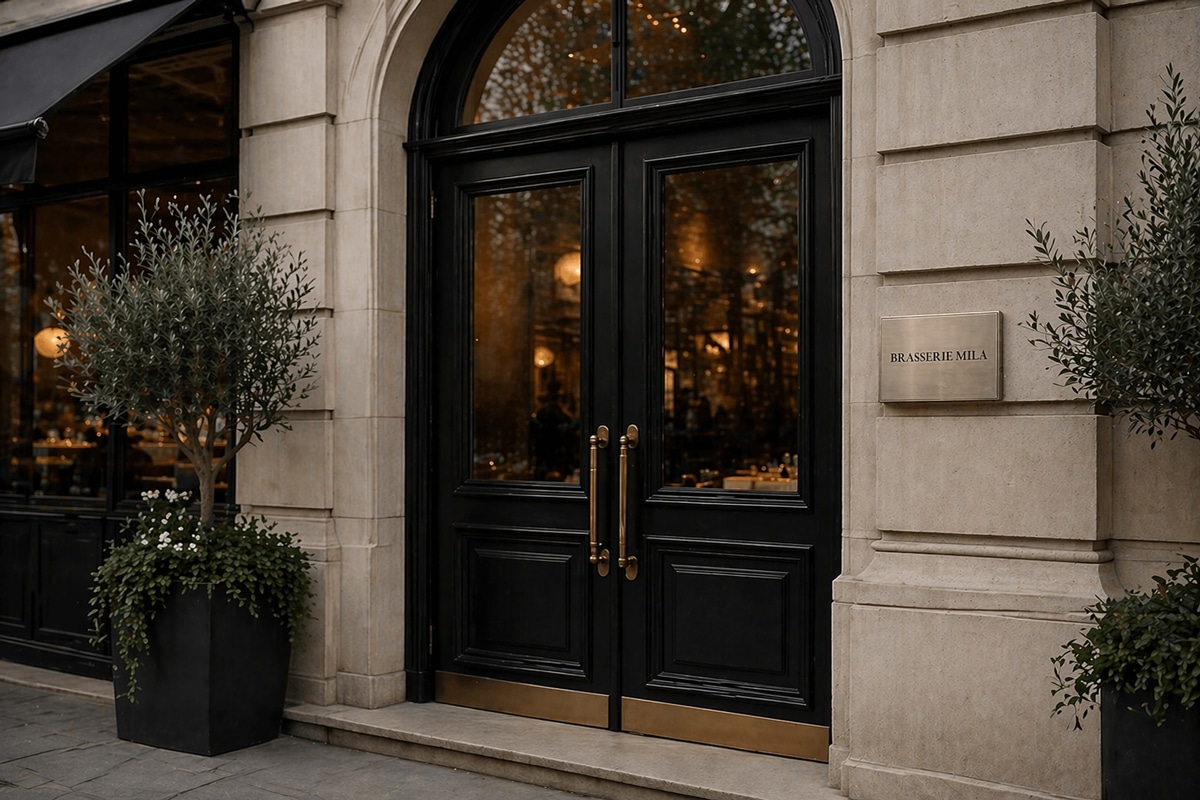 Restaurangskylt entrëskylt förnicklad mässing Skyltdax 