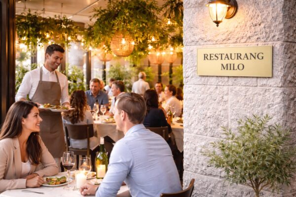 Restaurangskylt entréskylt mässing fasad Skyltdax