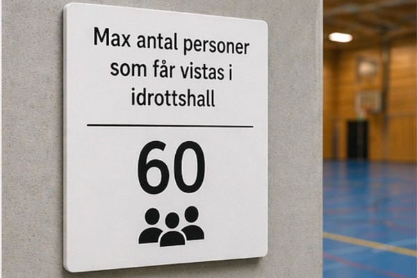 Skolskyltar - Informationsskylt max antal personer i lokalen vit plast med svart text Skyltdax