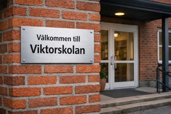 Entrëskylt till skola i aluminium Skyltdax 