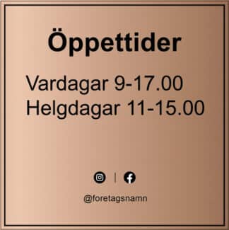 Välkommenskylt i koppar med öppettider