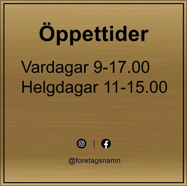 Välkommenskylt i mässing med öppettider