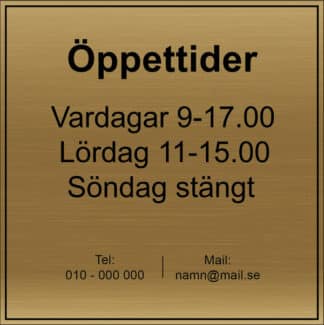 Välkommenskylt mässing med öppettider och kontaktinformation