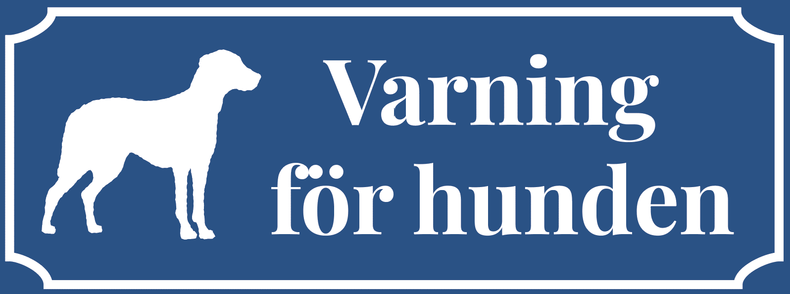 Hundskylt. Varning för hunden. Blå skylt med vit ram