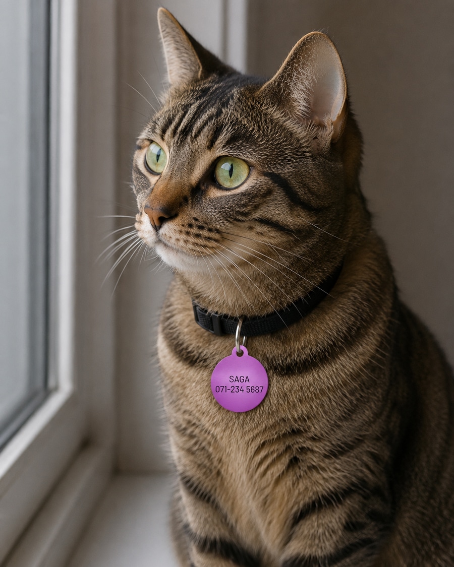 Kattskylt namnbricka katt lila Skyltdax