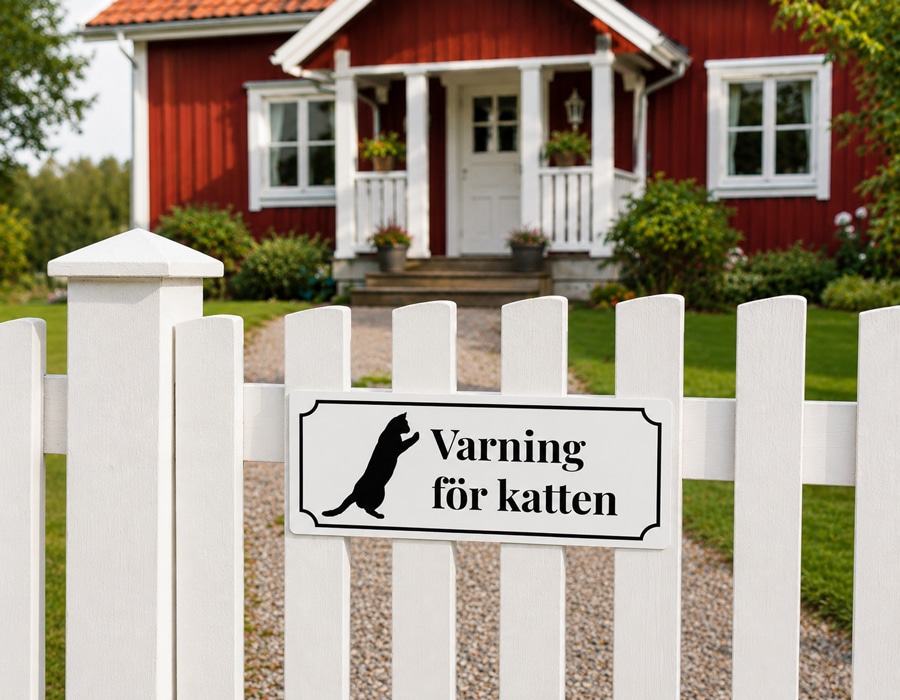 Kattskylt i vit varning för katten Skyltdax