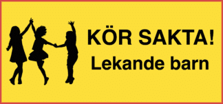 Kör sakta skylt Lekande barn. Siluett av dansande barn. För privat väg och villaområde