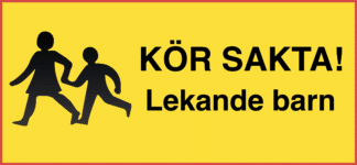 Kör sakta skylt Lekande barn. Siluett av mamma och barn. För privat väg och villaområde